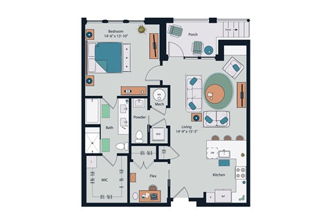 Society at Laurens 1 Bedroom A19 Floor Plan